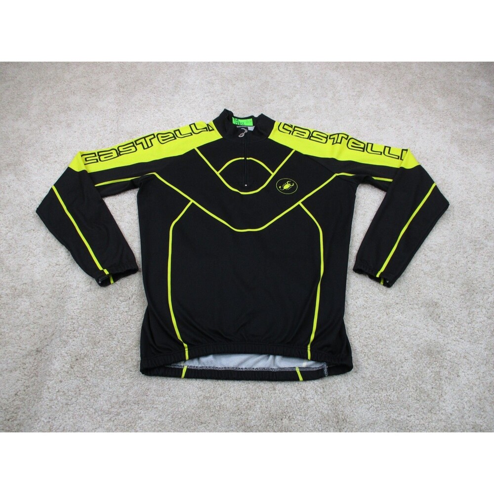 Castelli Cycling Jersey Mens Medium Black Yellow Scorpion Long Sleeve Zip Italy